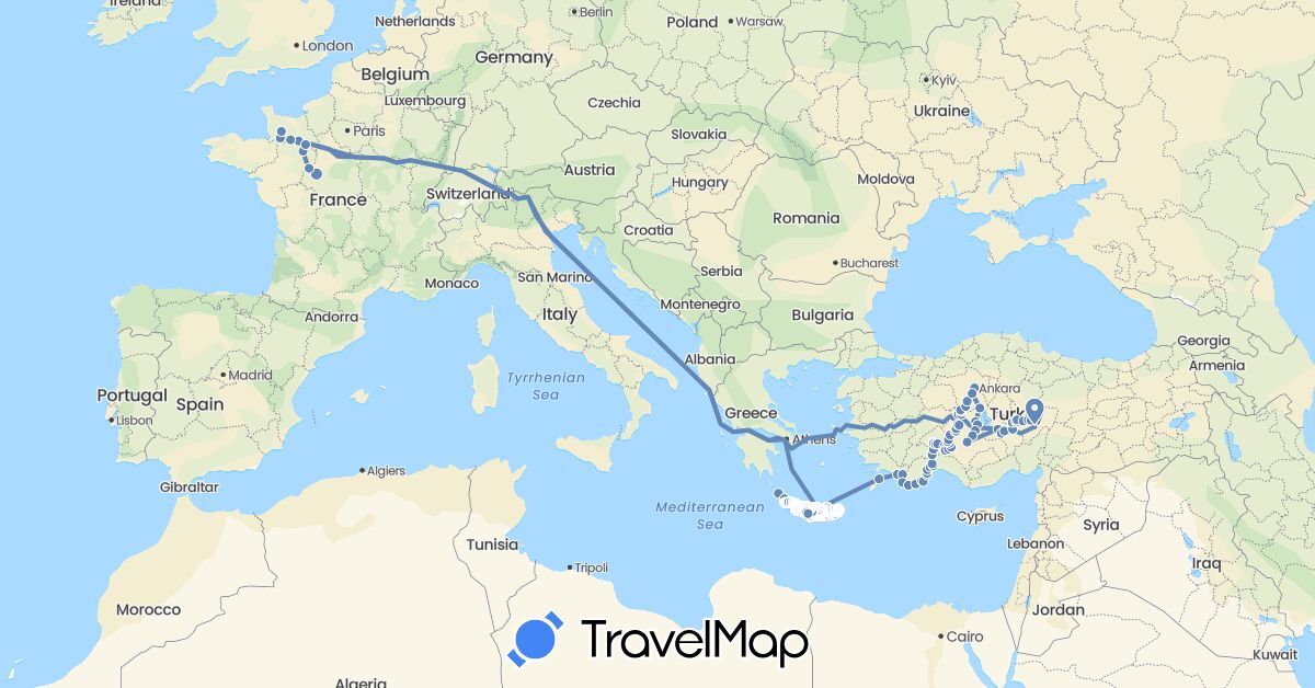TravelMap itinerary: cycling in France, Greece, Turkey (Asia, Europe)